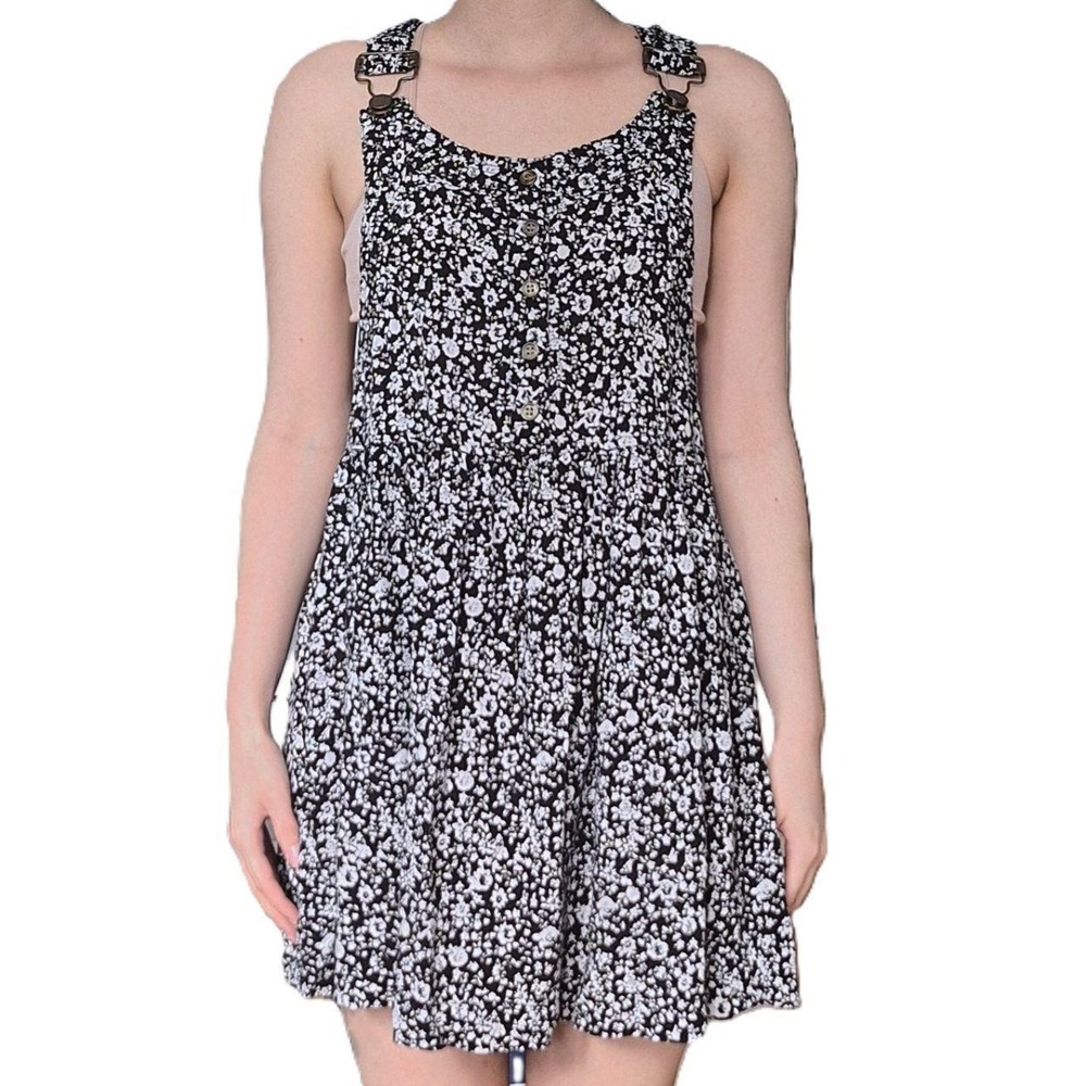 Timing Floral Button Front Pinafore Dress